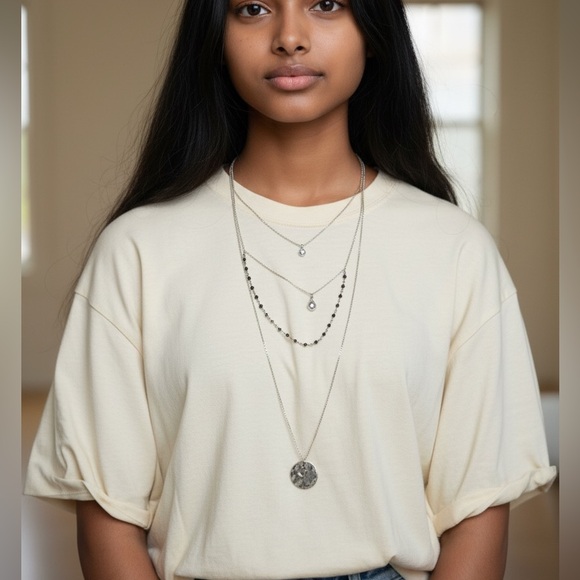 Serefina Jewelry - NWT Serefina Anthropologie triple layer hammered coin Crystal Necklace